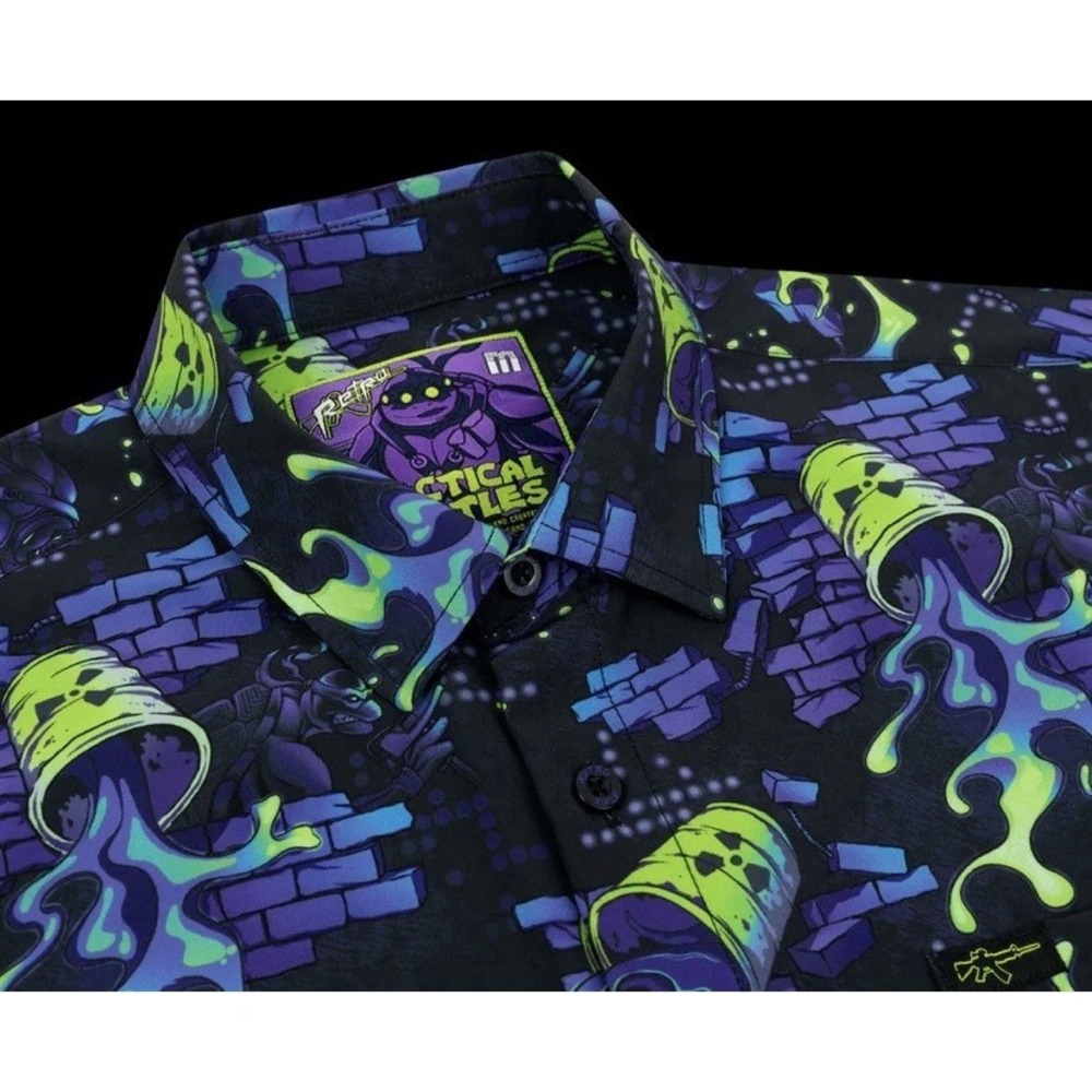 Retro‎ Rifle "Tactical Turtles" TMNT Theme Button Down Shirt -  Men's- XL Tall